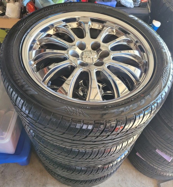 22's STOCK Rims And Tires Rim's Chevy HIGH COUNTY Silverado/Tahoe/Suburban/GMC/YUCON / 305/40/22 ALL matching LANDGOLDEN Tires 6 lugs 22 inch