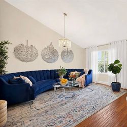 Velvet Curved Blue Sofa