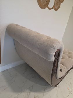 Tufted Upholstered Sofa with Carved Wood Frame