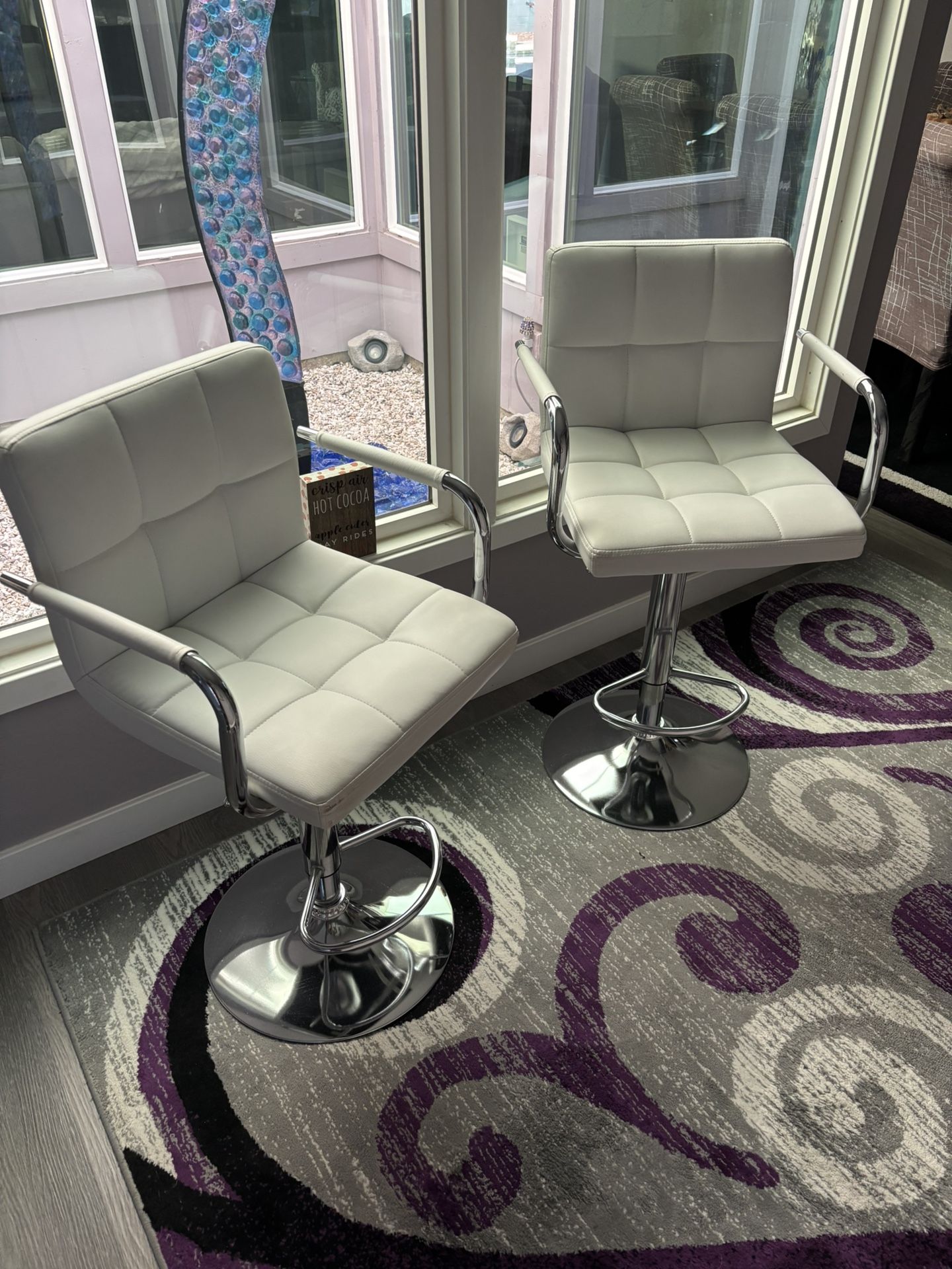 2 White Chrome Swivel Stools