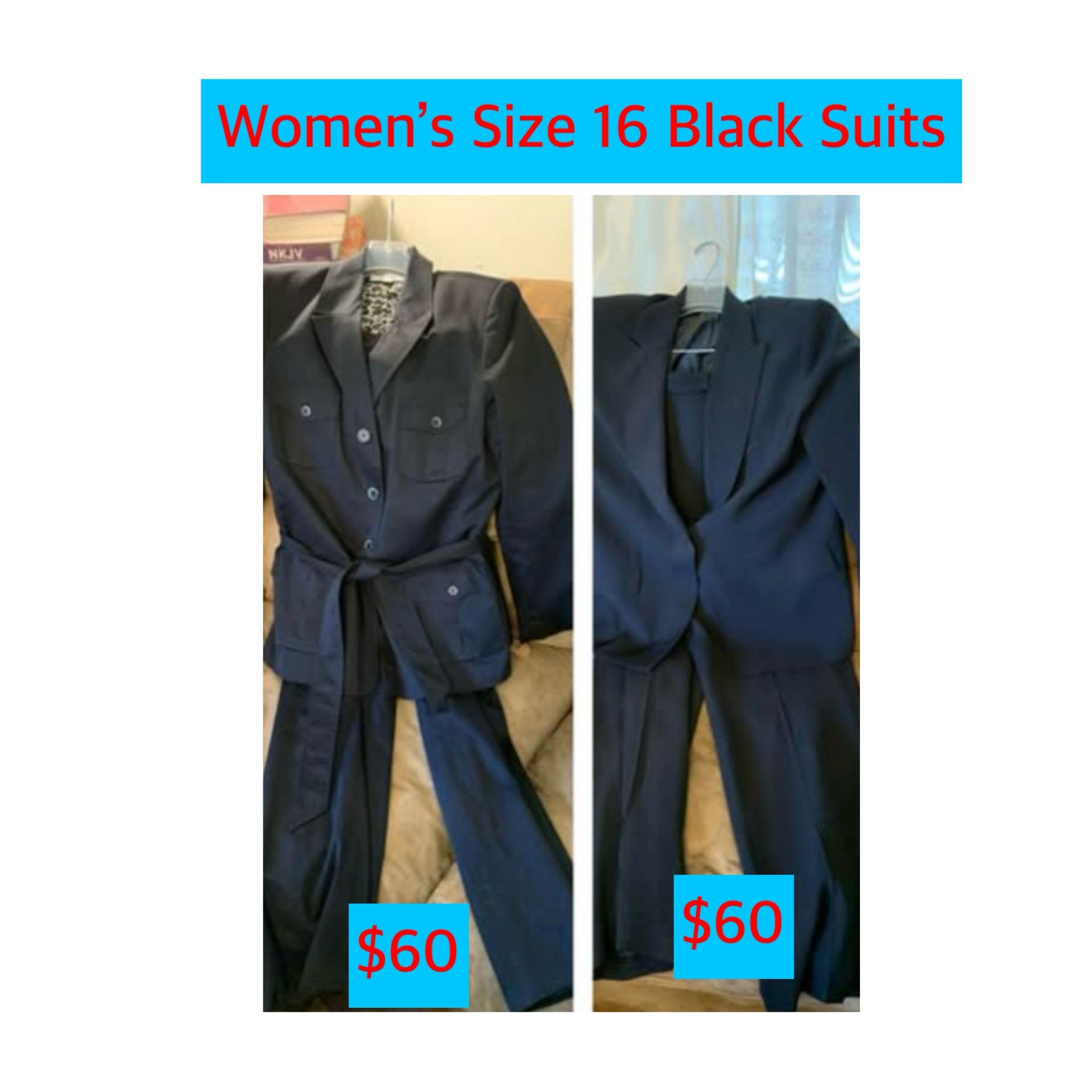 $60 Each Women’s/ladies Size 16 Black Pant Suits