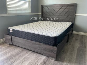 Queen Grey Alpine Platform Bed With Ortho Mattress Included