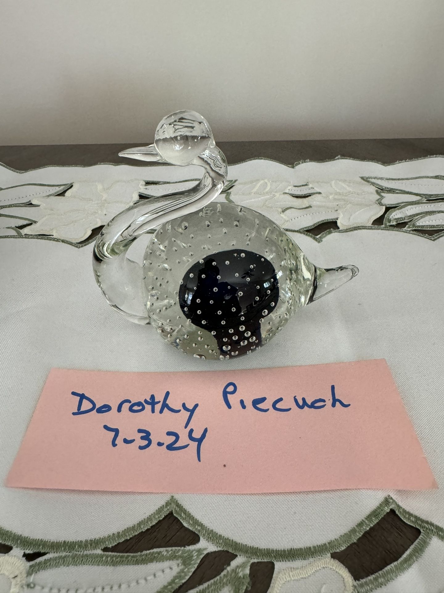 Vintage Art Glass Clear And Blue Swan Paperweight