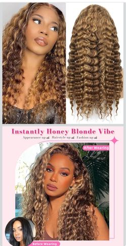 🔥Brand new🔥 27 inch Deep wave Lace Front Wig Honey Blonde  K8V