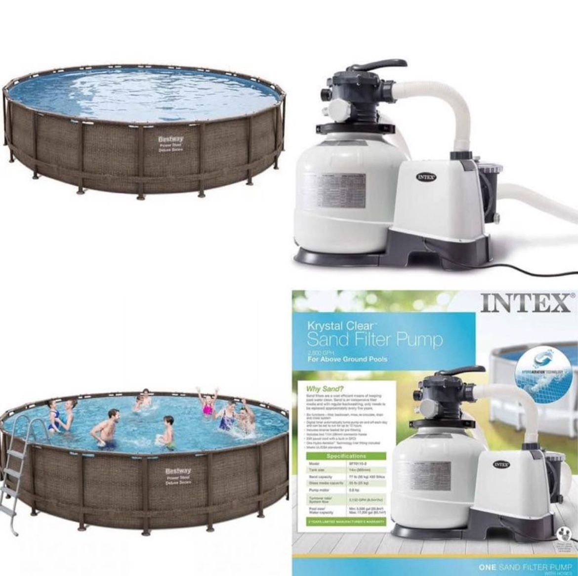 Bestway 5613TE Power Steel Deluxe 20 x 48 Above Ground Pool with INTEX Krystal Clear Sand Filter