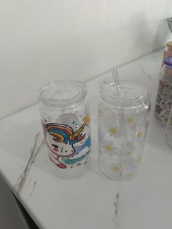 Glass Cups And Also Plastic Cups Straw Included