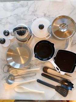 Kid’s Metal and Plastic Pretend Kitchenware Set for Play Cooking, Acting, Fun, and Play