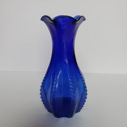 Vintage 1940s Indiana Glass Co Cobalt Blue Vase 7"