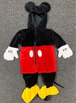 Disney Store Mickey Mouse boys fits size 6, 9 or 12 month deluxe one piece hooded costume - worn once like new