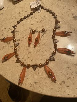Vintage Lucite , With Swarovski Crystals And Copper Beads .