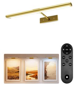 New Modern 16” LED Wall Picture Light in Gold w/ Rechargeable Wireless Remote, Dimmable & Magnetic