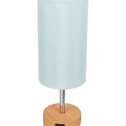 Blue Touch Lamp with Dual USB Charging Port-Bedside Lamp Touch Control in Wood Color,   3-Way Dimmable Table Lamp with Round Flaxen Fabric Shade,   LE