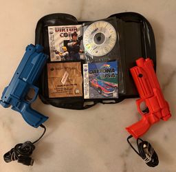 Dual-Gun Sega Saturn Arcade Lot - 26 Discs (Fully Tested), 2 Stunner Light Guns & Case
