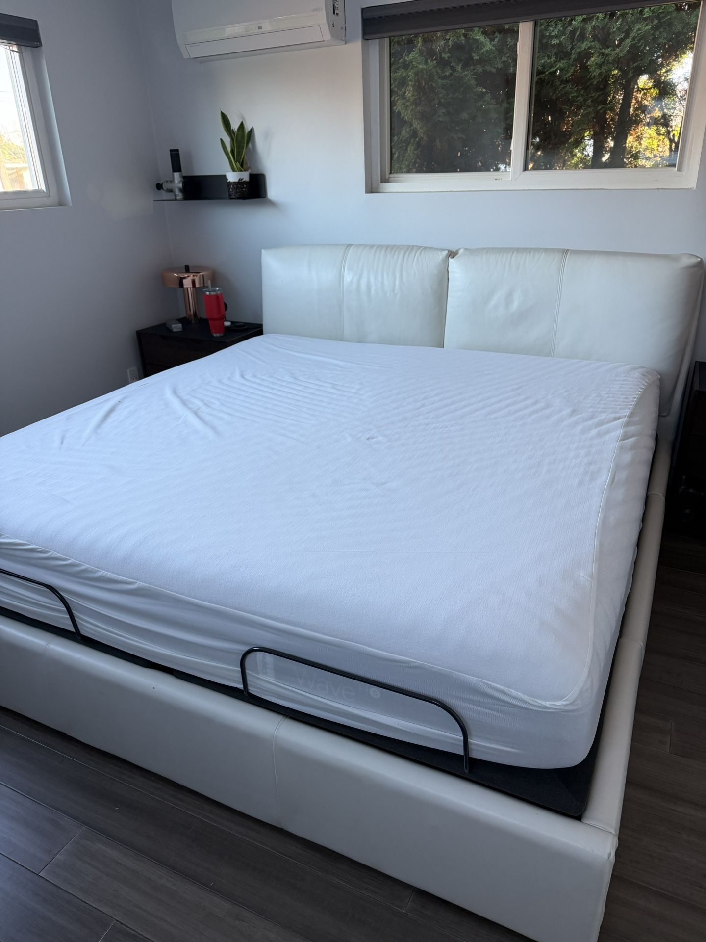 King White Leather Storage Bed Frame