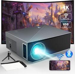 Projector with 5G WiFi and Bluetooth, Outdoor Portable Mini Projectors Support 4K, Native 1080P Video Movie Projector Compatible with iOS & Android Ph