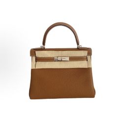 HERMES Kelly 28 Silver Buckle Togo Leather Kelly Bag Single Shoulder Handbag Women's Brown(174)47