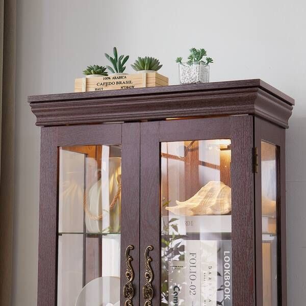 NEW. Lighted Glass Curio Display Cabinet,Display Cabinet,Glass Storage Cabinet Glass Wine cabinet Wood Frame Toy Display