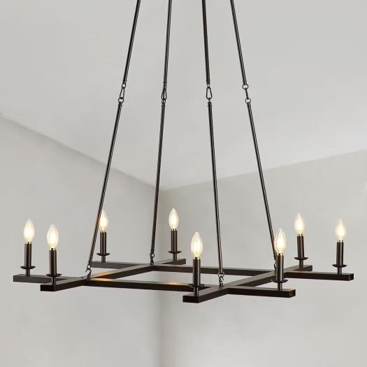 Farmhouse Chandeliers for Dining Room - 43 Inch Square Chandelier Light Fixture, 8-Light Black Chandelier Over Table Pendant Light Kitchen for Foyer E