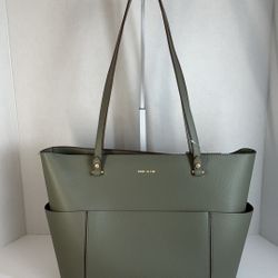 Anne Klein Tote Bag In A Gray Or Olive Color With Gold-Tone Hardware.
