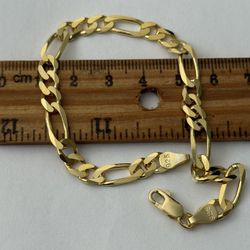 925 Silver 6mm 8” bracelet figaro chain 18k yellow gold plated unisex