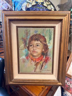 Mid Century, beautiful oil on cannabis sign portrait