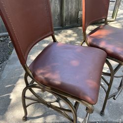 Rustic Leather Bar Chairs (2) Solid Iron