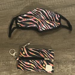 Vibrant Zebra Print Accessory Pouch & Matching Face Mask Set