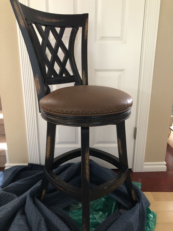 Distressed Wood & Leather Bar Stools Set of Four for Sale in Everett
