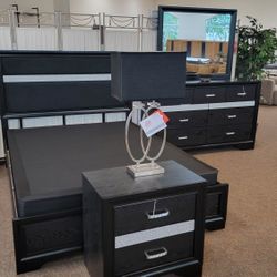 Black Bedroom Set 4 Pcs New Style Hidden Drawers Black Set