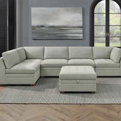 **Grey Tisdale Fabric Sectional—New! Great Price!