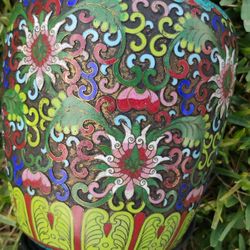 Antique Beautiful Chinese Cloisonne Brass Table Lamp 