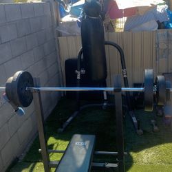 Complete Home Gym Set – Bench, Weights, Barbell & Heavy Bag 💪