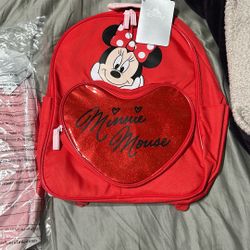 Disney Red Minnie Mouse Heart Print Girl's Backpack.