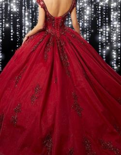 Red Beaded Ball Gown Quinceañera Dress