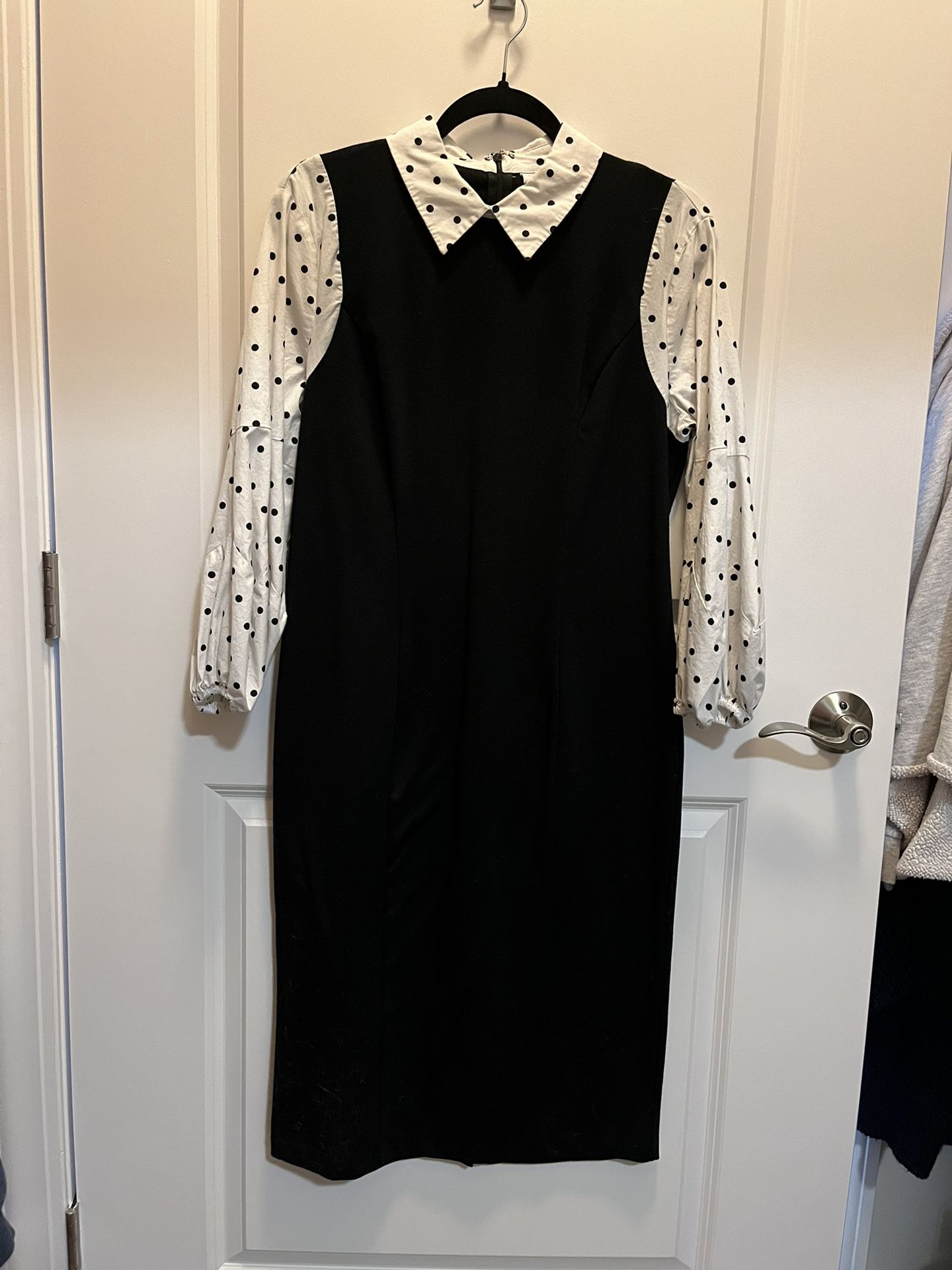 Black Dress With White Polkadot Sleeves