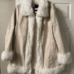 Beige / White Fur Long Coat / Large