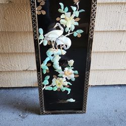Vintage Heron Bird Mother Of Pearl Shell Chinese Wall Panel Wall Art
