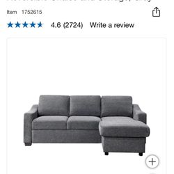 Coddle Aria Fabric Sleeper Sofa with Reversible Chaise and Storage, Gray