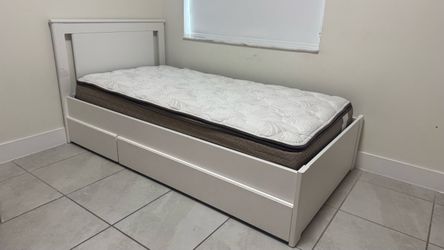Twin White Storage Bed Frame with Mattress