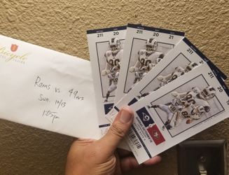 RAMS vs NINERS OCTOBER 13th GAME OF THE YEAR SO FAR. $400. FOR 2 OR $700 FOR ALL 4. WILL GO FAST DON'T SLEEP ON A GREAT GAME.