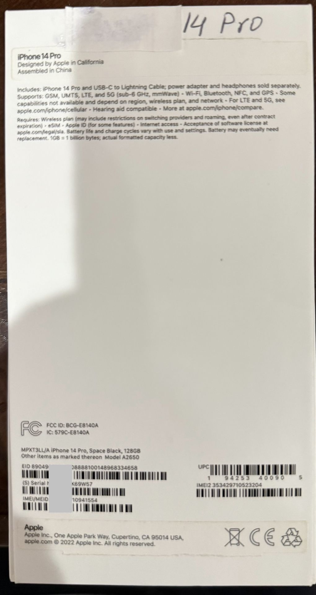 Unlocked iPhone 14 Pro (094155 4) – Like new