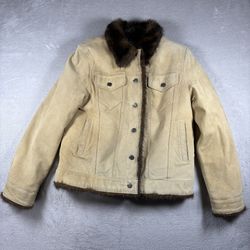 Vintage Wilsons Leather Maxima Jacket Womens Medium Brown Faux Fur Coat 90s