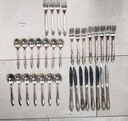 34 Piece Silver Plated Springtime Silverware Set