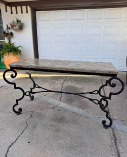 Stone Top Wrought Iron Console Entryway Table