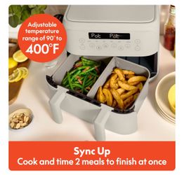 bella 4 Qt TriZone Air Fryer, EverGood™ Ceramic Nonstick Coating, Dual Basket Design w Removable Divider, Digital Touchscreen Control w 6 Preset Cooki