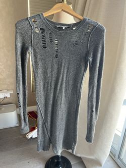Pam & Gela Gray Long Sleeve Distressed Dress