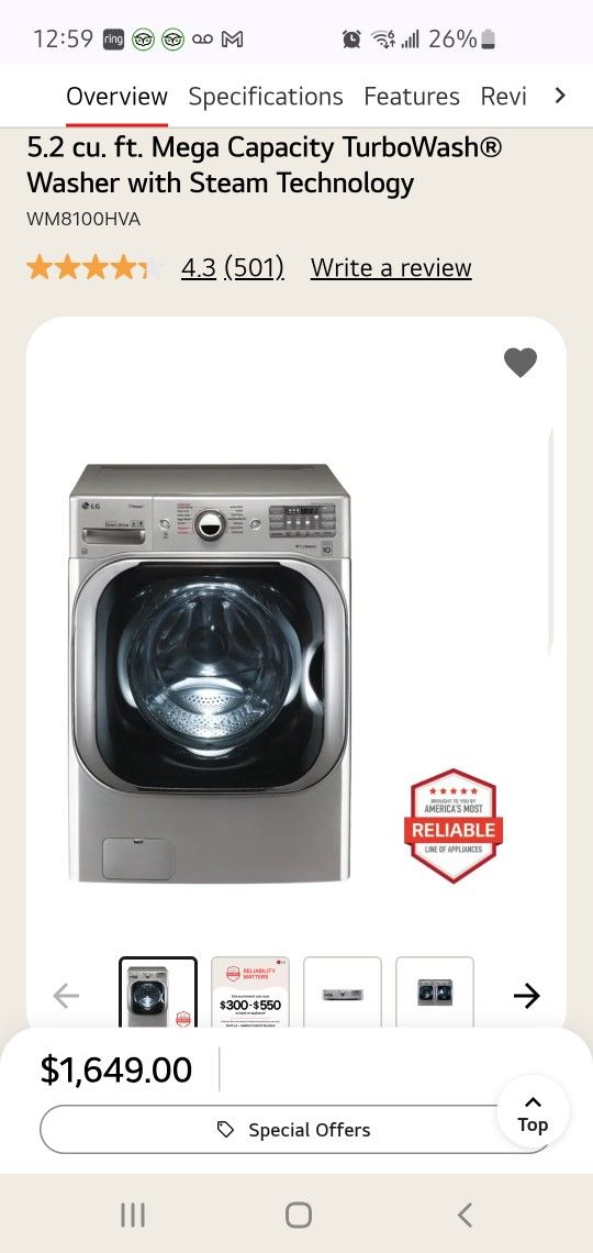 Lg washer and dryer combo