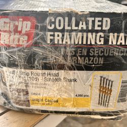 A box of 4,000 grip rite collated framing nails