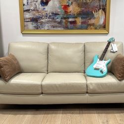 82 Inch Genuine leather sofa Chalk
