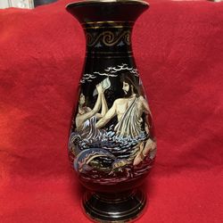 8.75 Inch 24k Black & Gold Handmade In Greece Imported From Greece Greek Ceramic Vase 